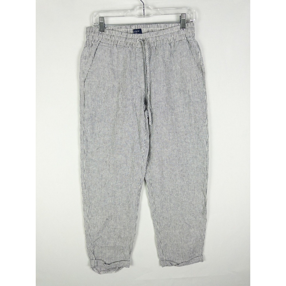 J.Crew Seersucker Striped Jogger Pants Womens 6 Navy White Coastal Preppy